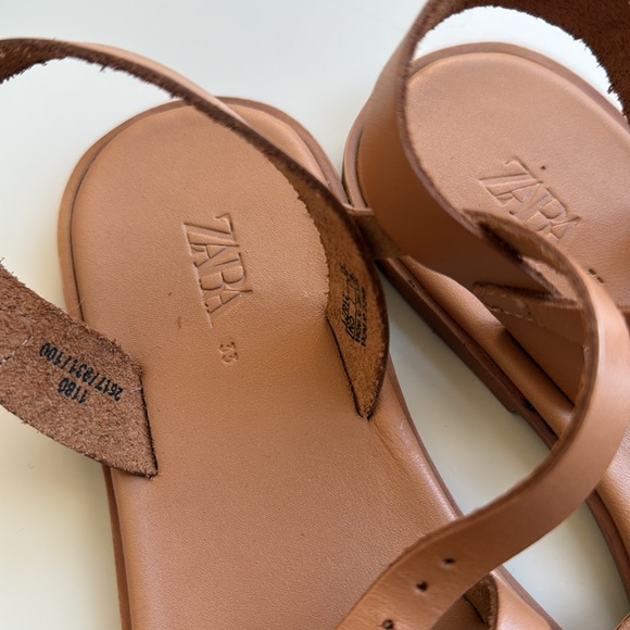 NWOT Zara Brown Leather Sandals Kids Size 33 (US 2) - Picture 2 of 4